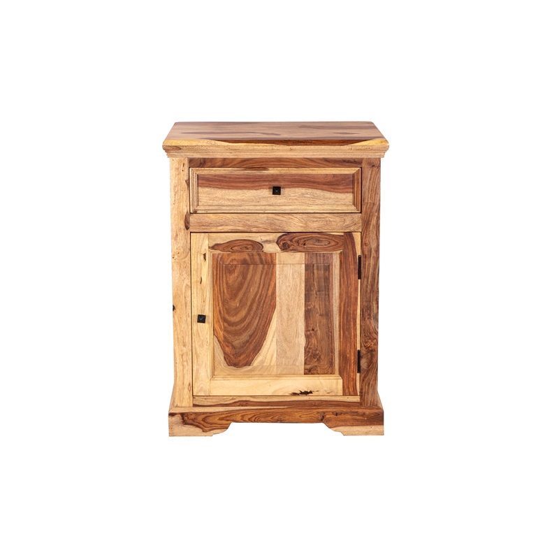 Homesphere Furniture Solid Sheesham Wood Nightstand with Drawer and Door.