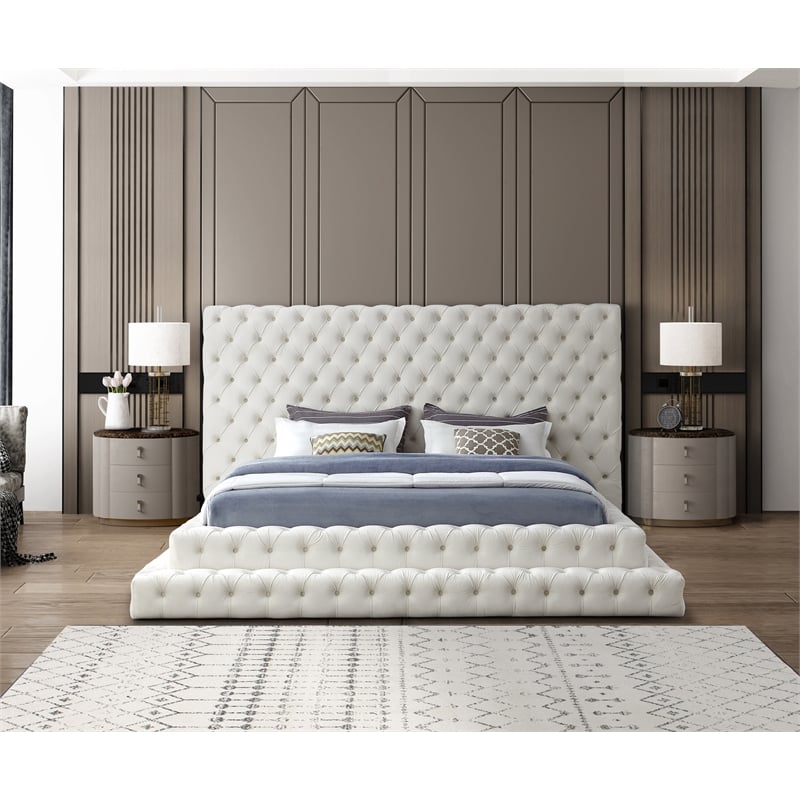 Homesphere Furniture Contemporary Cream Finish Velvet King Bed