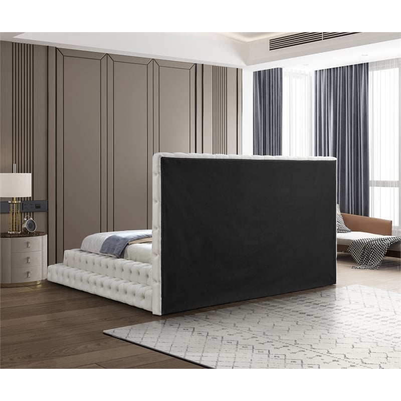 Homesphere Furniture Contemporary Cream Finish Velvet King Bed