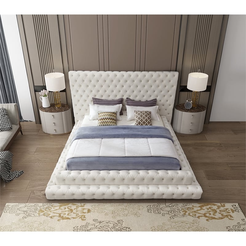 Homesphere Furniture Contemporary Cream Finish Velvet King Bed
