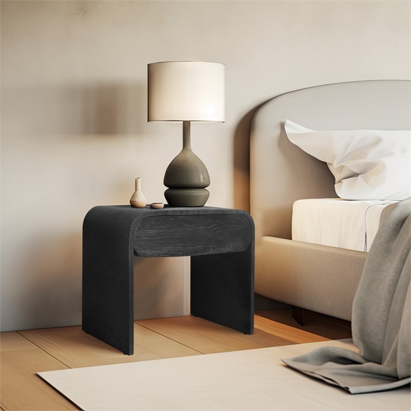 Homesphere Furniture Contemporary Black Finish Oak Night Stand