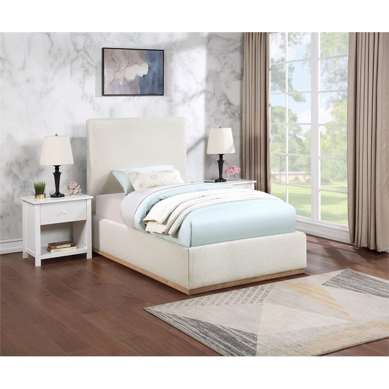 Homesphere Furniture Contemporary Cream Finish Fabric Twin Bed