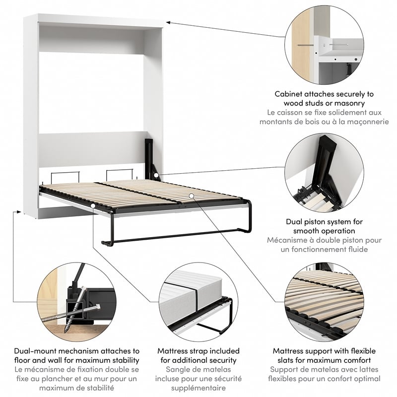 Homesphere Furniture Contemporary 59W Full Murphy Bed in White