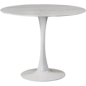 Homesphere Furniture 36&quot Round Faux Marble Top Dining Table with White Base