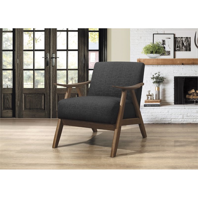 Homesphere Furniture Mid-Century Fabric Upholstered Accent Chair in Dark Gray