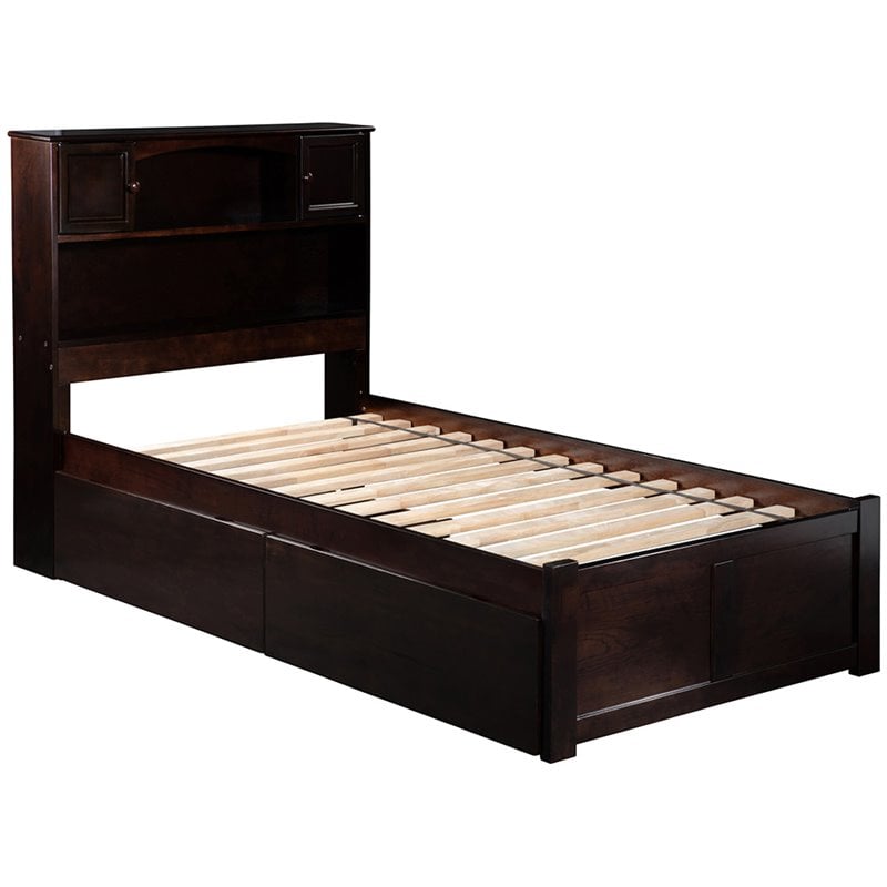 Homesphere Furniture Twin XL Solid Wood Bed with Storage Drawers in Espresso
