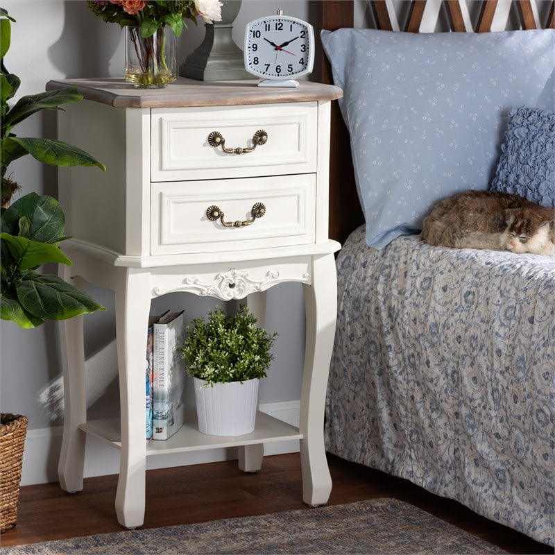 Homesphere Furniture Two-Tone White and Oak Finished 2-Drawer Wood End Table