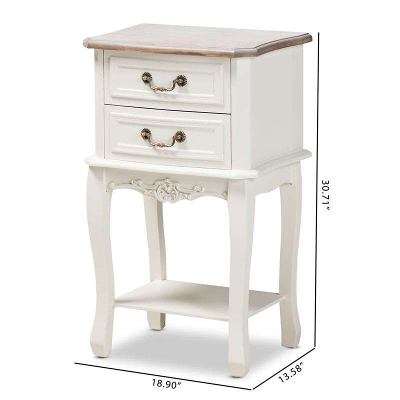 Homesphere Furniture Two-Tone White and Oak Finished 2-Drawer Wood End Table