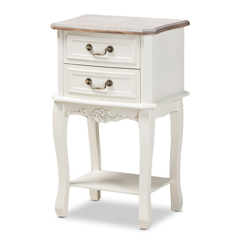 Homesphere Furniture Two-Tone White and Oak Finished 2-Drawer Wood End Table