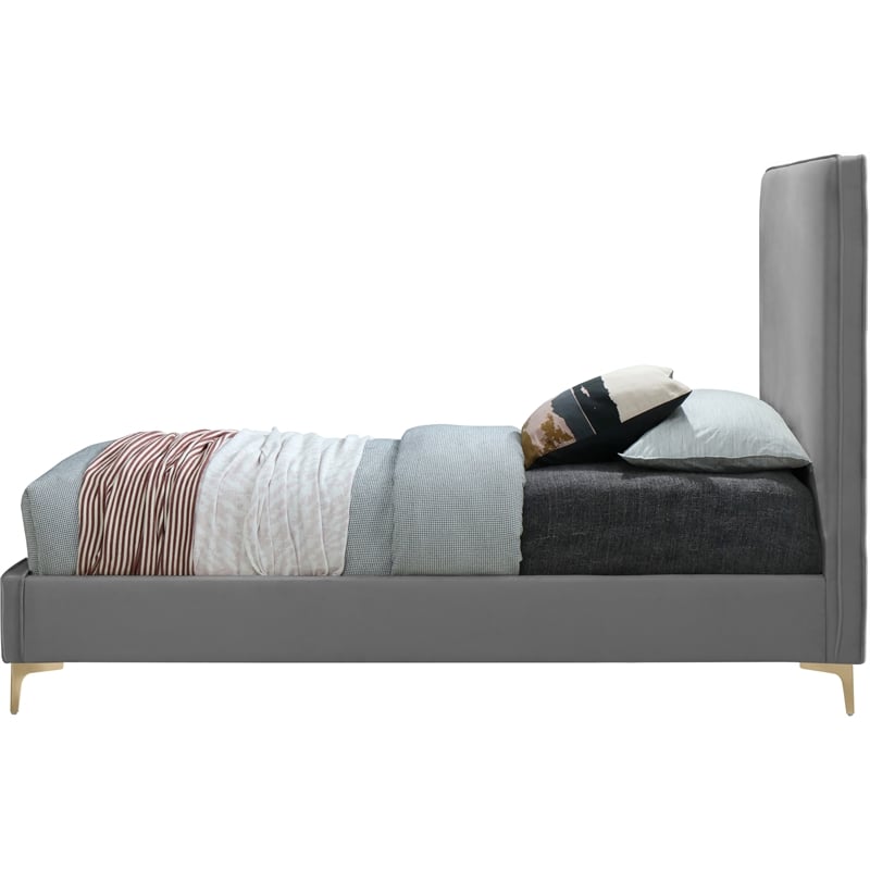 Homesphere Furniture Gray Velvet Twin Bed with Gold and Chrome Legs Included