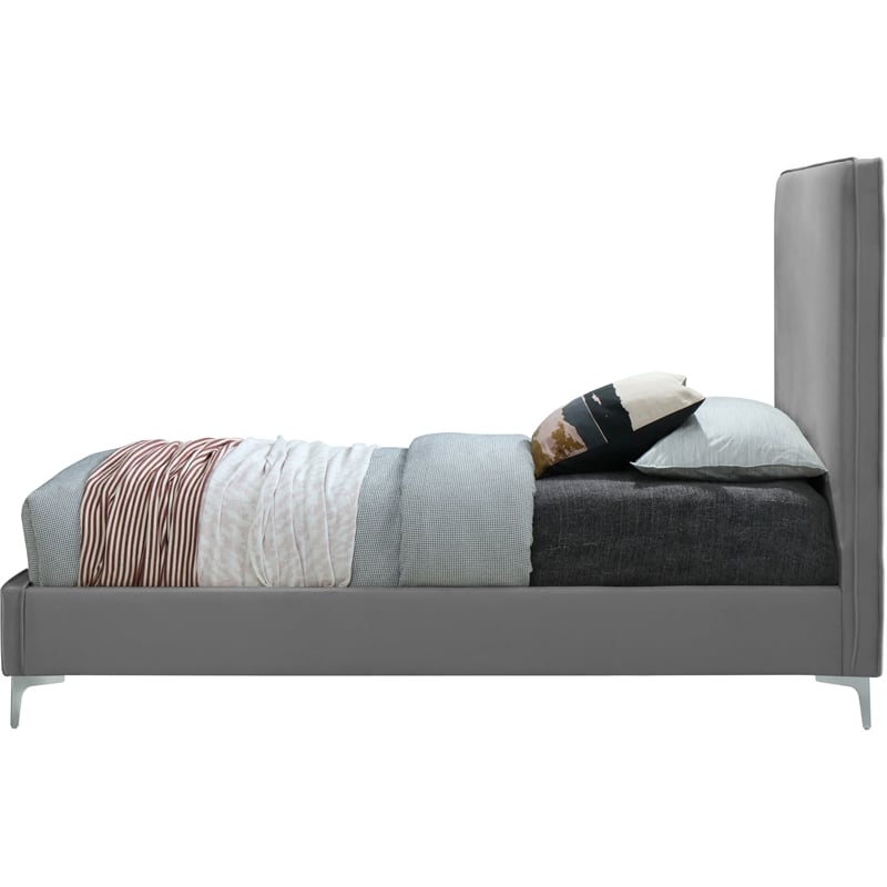 Homesphere Furniture Gray Velvet Twin Bed with Gold and Chrome Legs Included