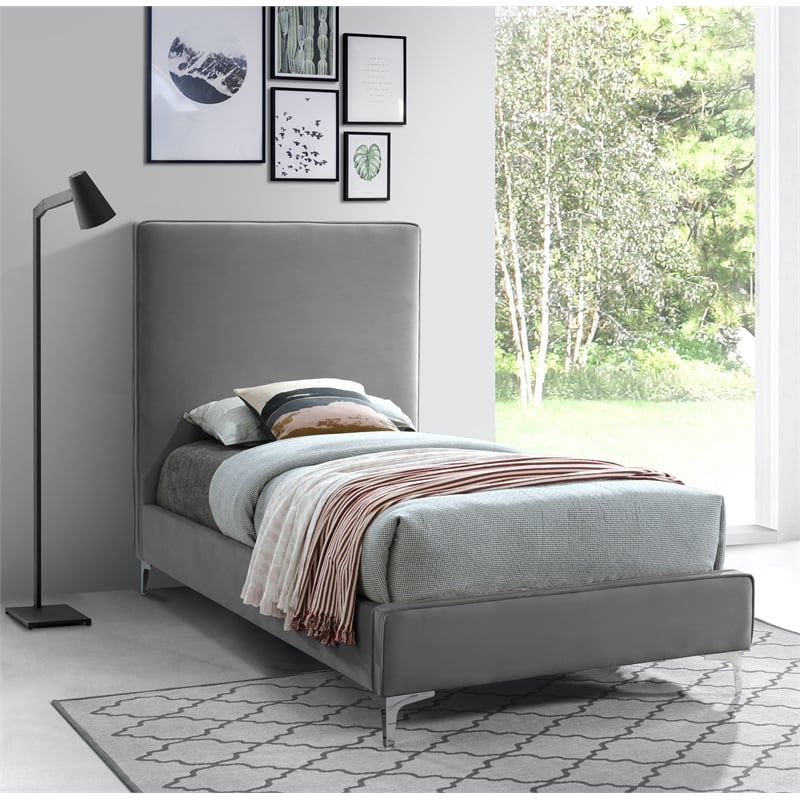 Homesphere Furniture Gray Velvet Twin Bed with Gold and Chrome Legs Included