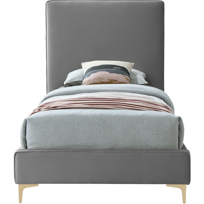 Homesphere Furniture Gray Velvet Twin Bed with Gold and Chrome Legs Included