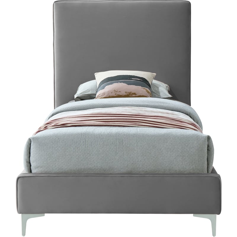 Homesphere Furniture Gray Velvet Twin Bed with Gold and Chrome Legs Included
