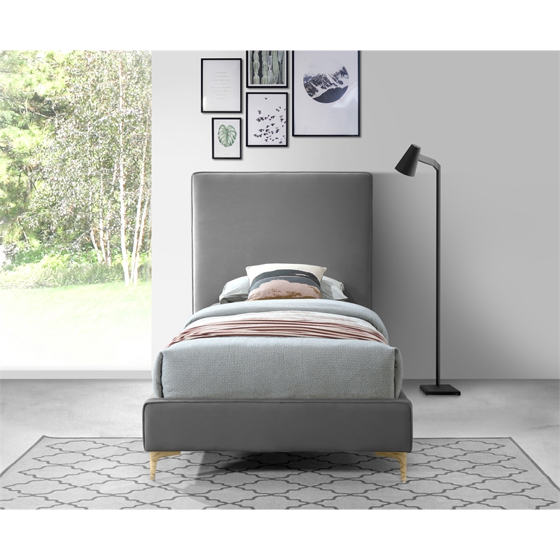 Homesphere Furniture Gray Velvet Twin Bed with Gold and Chrome Legs Included