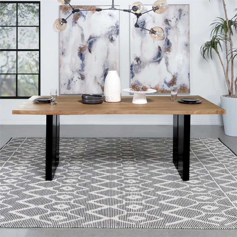 Homesphere Furniture Wood Live Edge Dining Table in Natural Acacia and Black