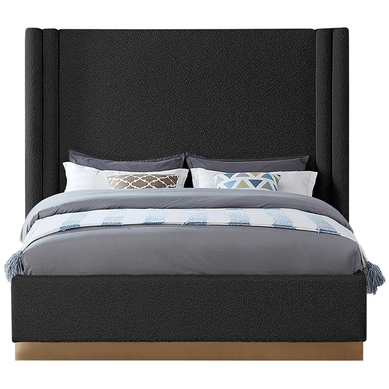 Homesphere Furniture Contemporary Black Boucle Fabric Queen Bed