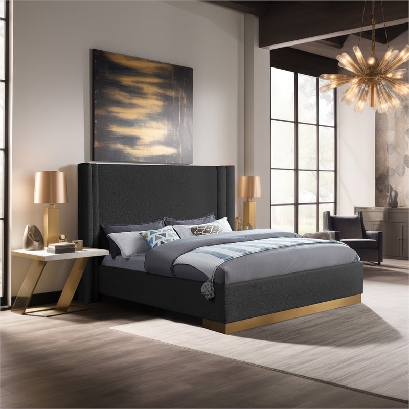 Homesphere Furniture Contemporary Black Boucle Fabric Queen Bed