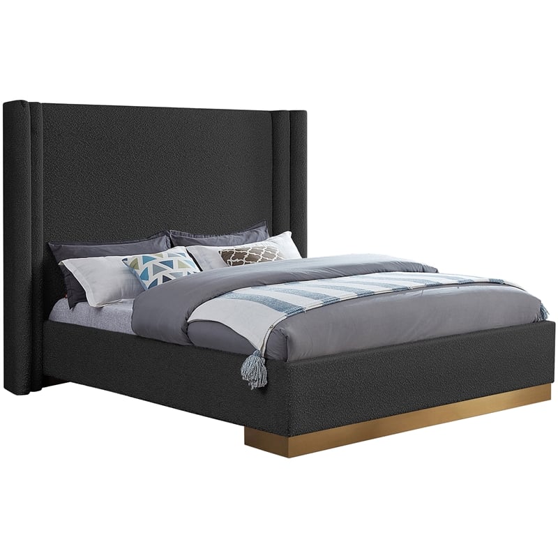 Homesphere Furniture Contemporary Black Boucle Fabric Queen Bed