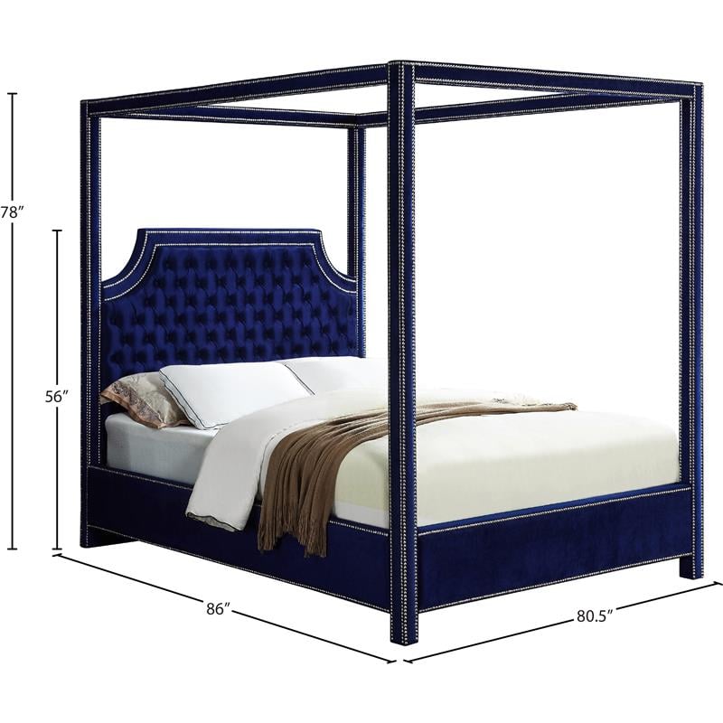 Homesphere Furniture Contemporary Tufted Velvet King Bed in Navy