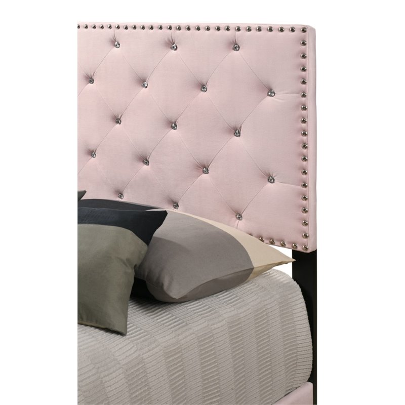 Homesphere Furniture Modern Velvet Upholstered Twin Bed in Pink