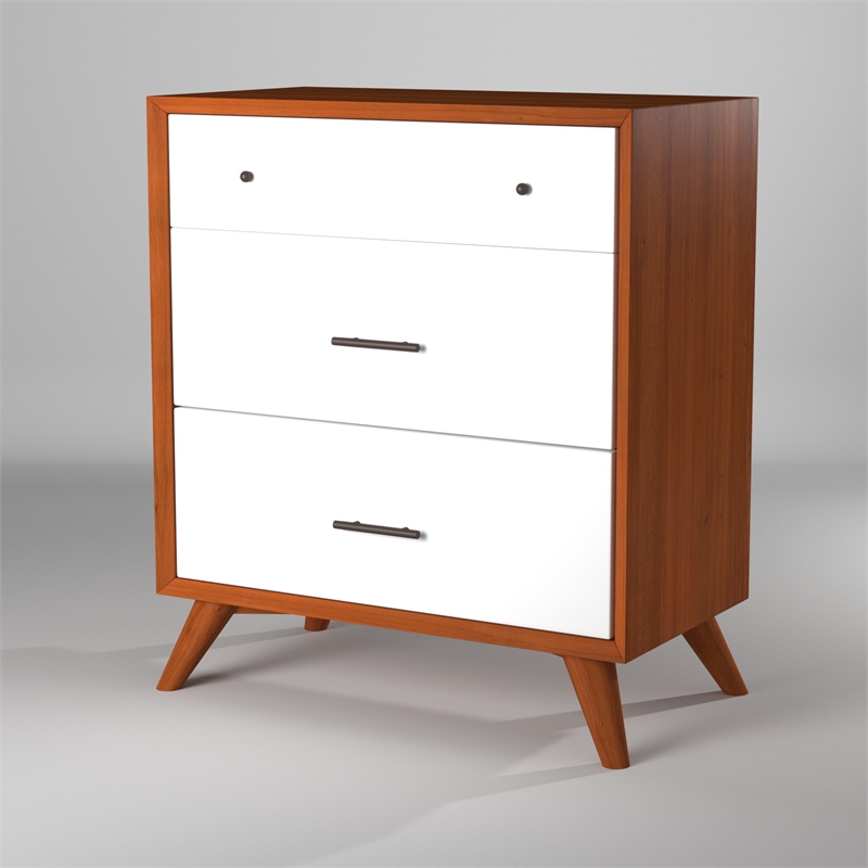 Homesphere Furniture 3 Drawer Two Tone Wood Small Chest in Acorn (Brown)-White