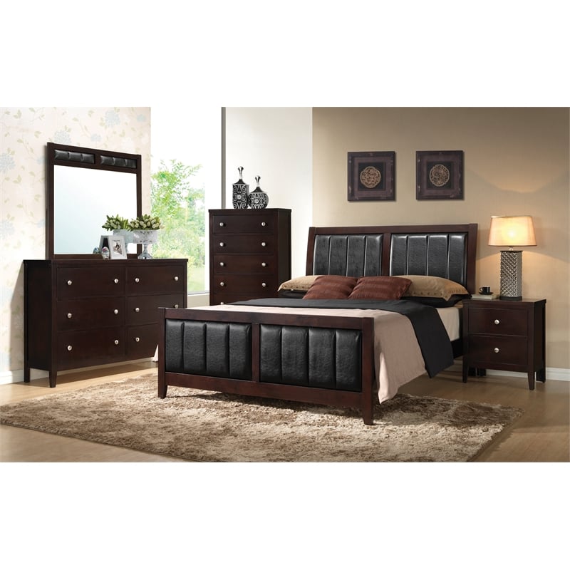 Homesphere Furniture Faux Leather Easter King Panel Bed in Black and Cappuccino