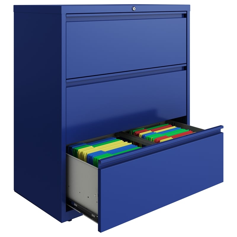 Homesphere Furniture 36-in Wide 3 Drawer Metal Lateral File Cabinet Classic Blue