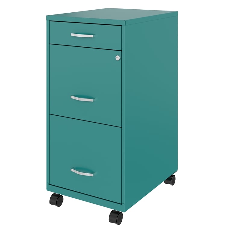 Homesphere Furniture 18in Deep 3 Drawer Mobile Metal File Cabinet Teal/Turquoise