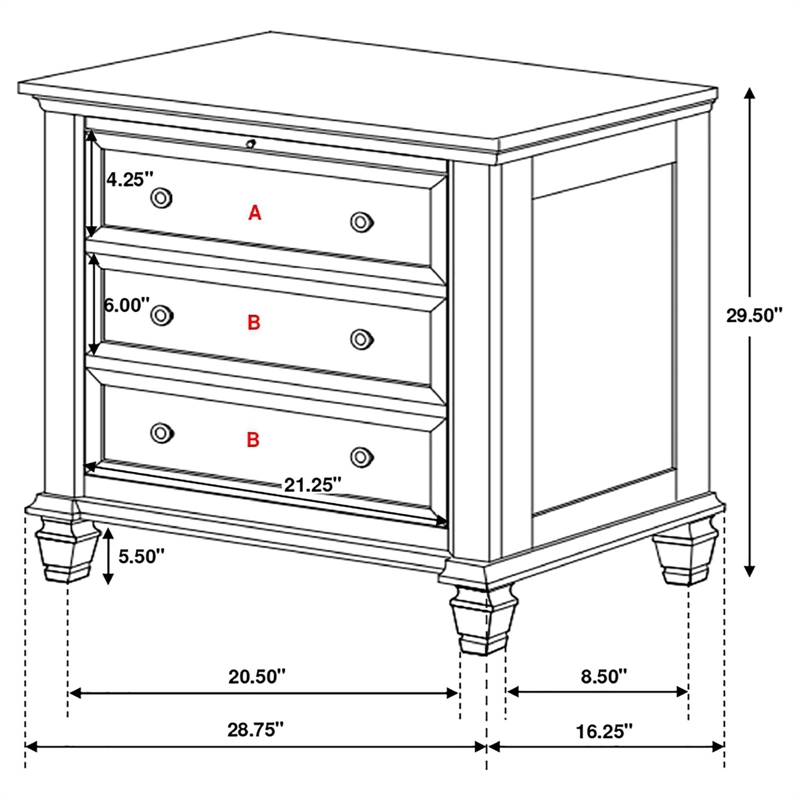 Homesphere Furniture Coastal 3-Drawer Wood Nightstand in White