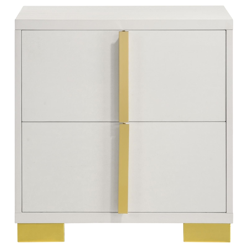 Homesphere Furniture 2-Drawer Elegant Contemporary Wood Nightstand in White/Gold