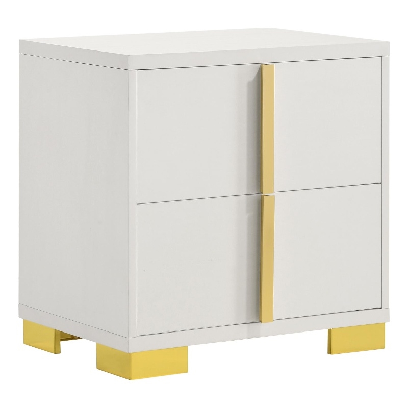 Homesphere Furniture 2-Drawer Elegant Contemporary Wood Nightstand in White/Gold