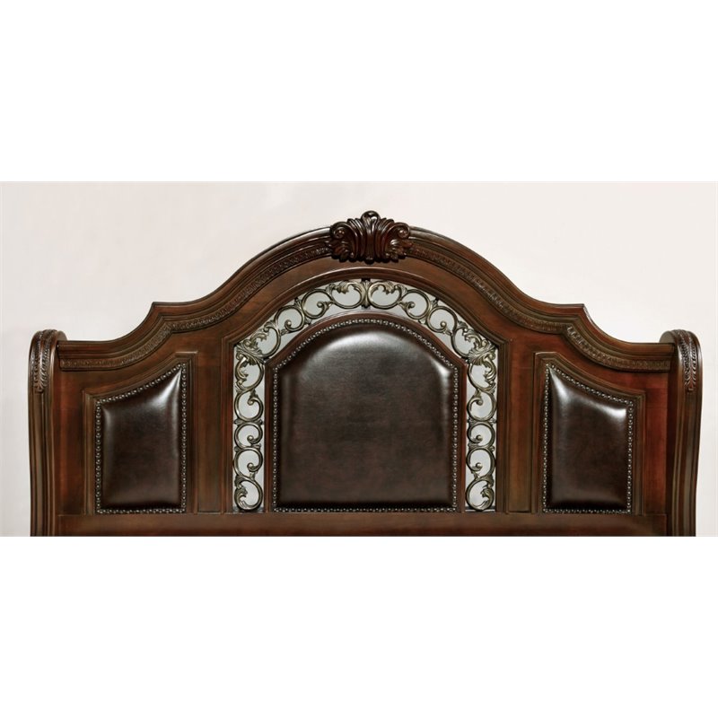 Homesphere Furniture Solid Wood Panel King Bed in Brown Cherry