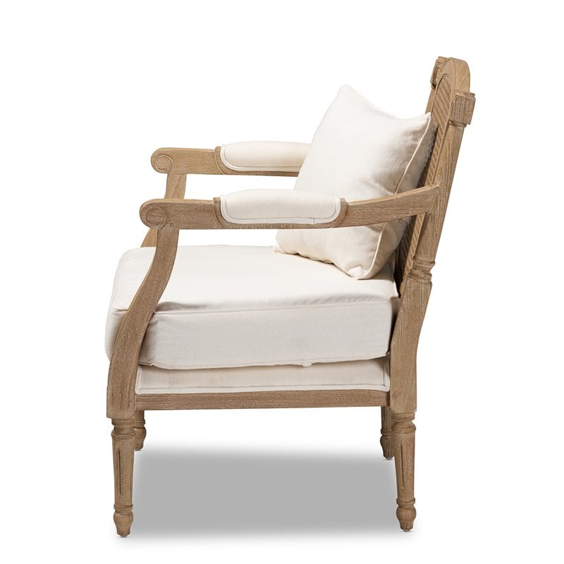 Homesphere Furniture Ivory Upholstered Whitewashed Wood Armchair