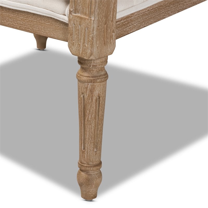 Homesphere Furniture Ivory Upholstered Whitewashed Wood Armchair