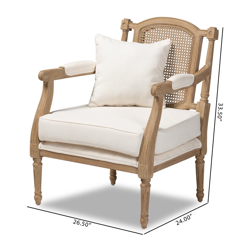 Homesphere Furniture Ivory Upholstered Whitewashed Wood Armchair