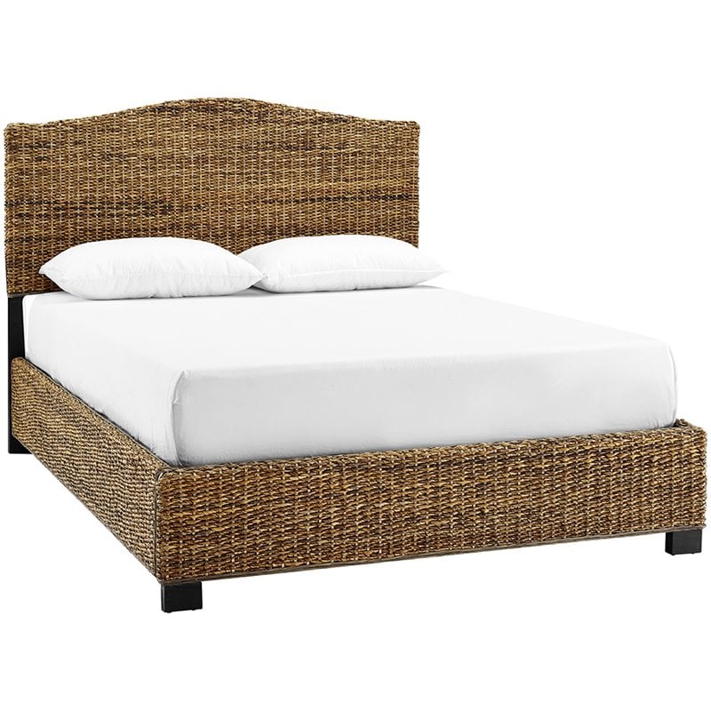 Homesphere Furniture Wood Queen Banana Leaf Panel Bed in Natural