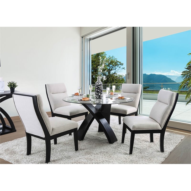 Homesphere Furniture Solid Wood Glass Round Dining Table in Black