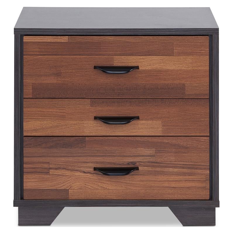 Homesphere Furniture Wood Nightstand with 3 Storage Drawers - Walnut & Espresso