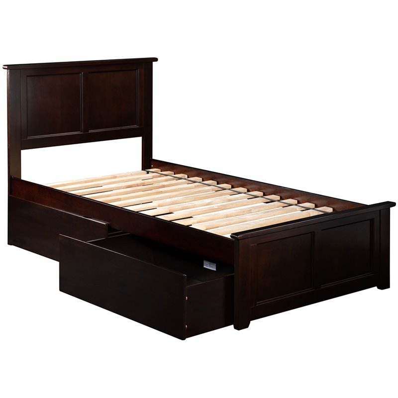 Homesphere Furniture Twin XL Platform Bed with Footboard & Drawers in Espresso