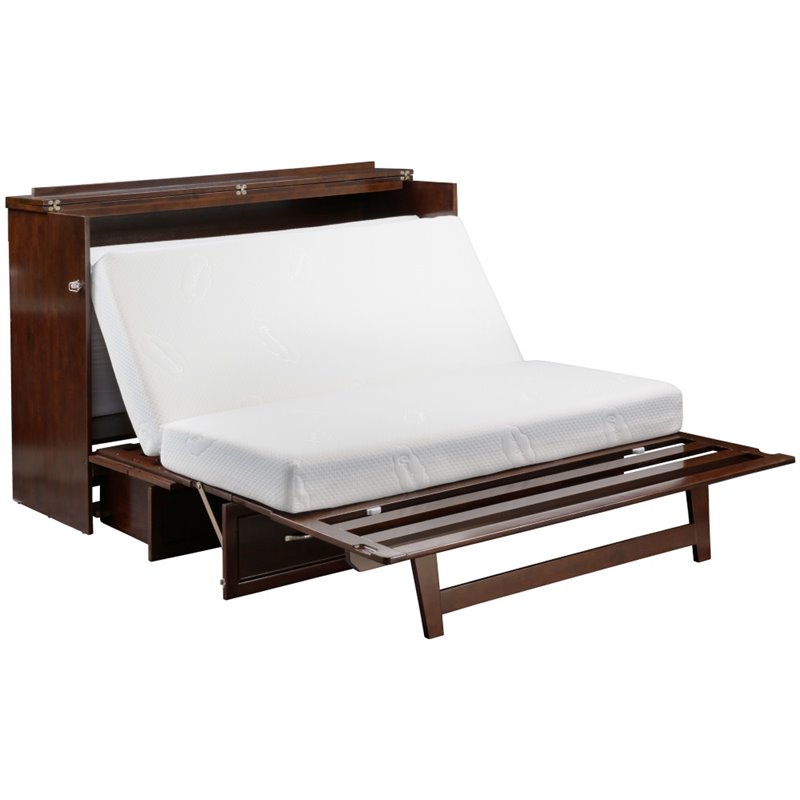 Homesphere Furniture Queen Solid Wood Murphy Bed Chest with Mattress - Walnut