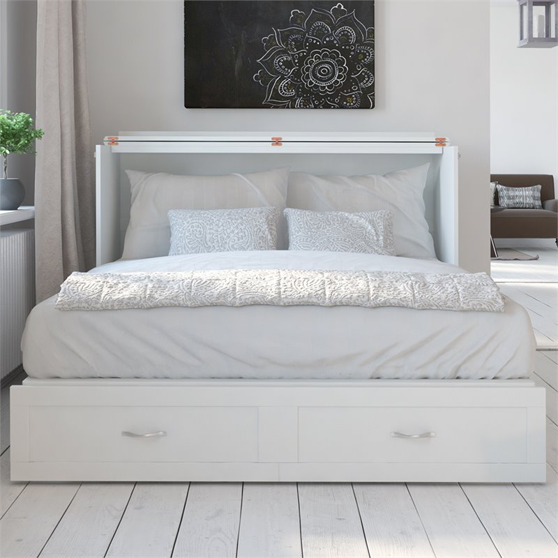 Homesphere Furniture Queen Wood Murphy Bed Chest with Built-In Charger - White