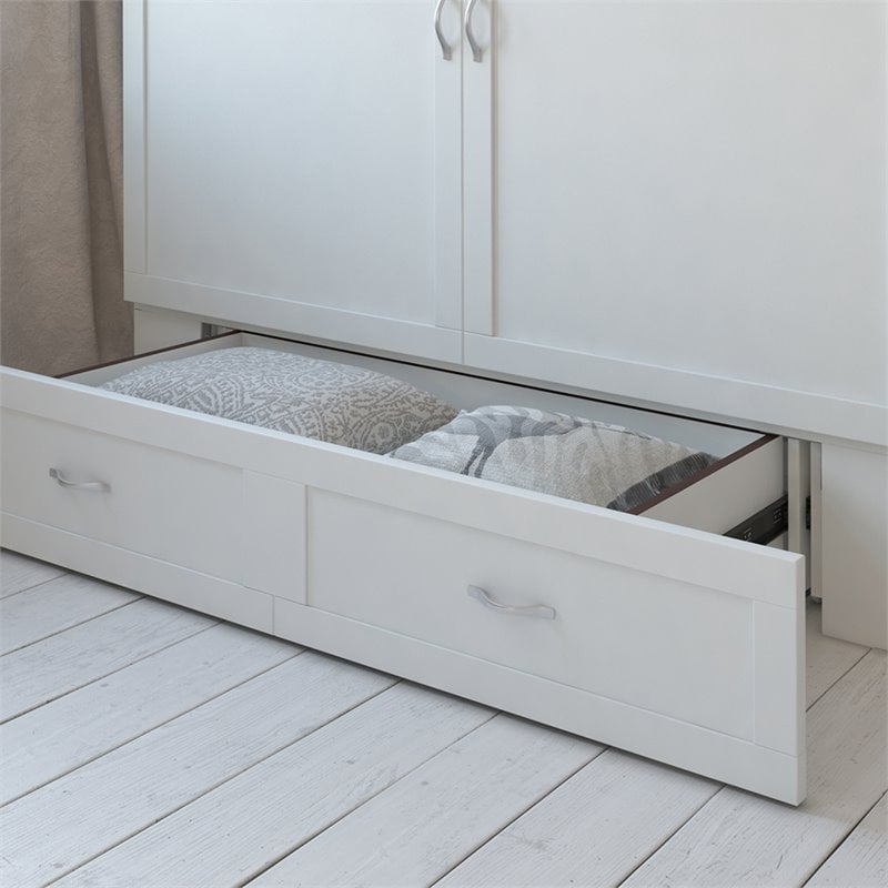 Homesphere Furniture Queen Wood Murphy Bed Chest with Built-In Charger - White