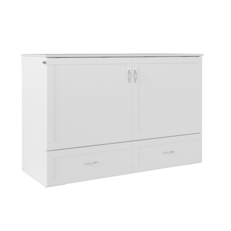 Homesphere Furniture Queen Wood Murphy Bed Chest with Built-In Charger - White
