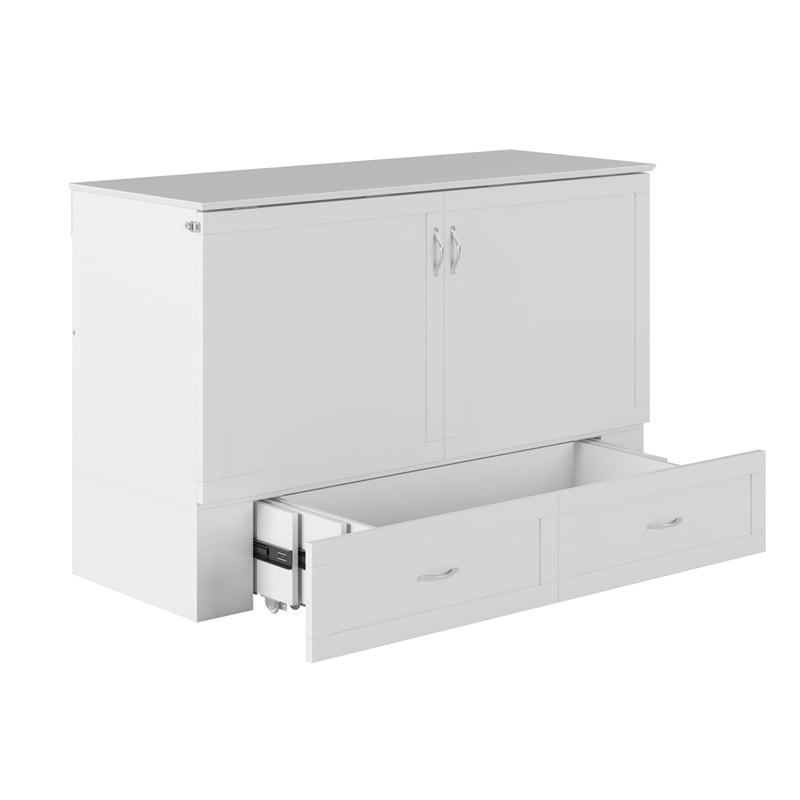 Homesphere Furniture Queen Wood Murphy Bed Chest with Built-In Charger - White