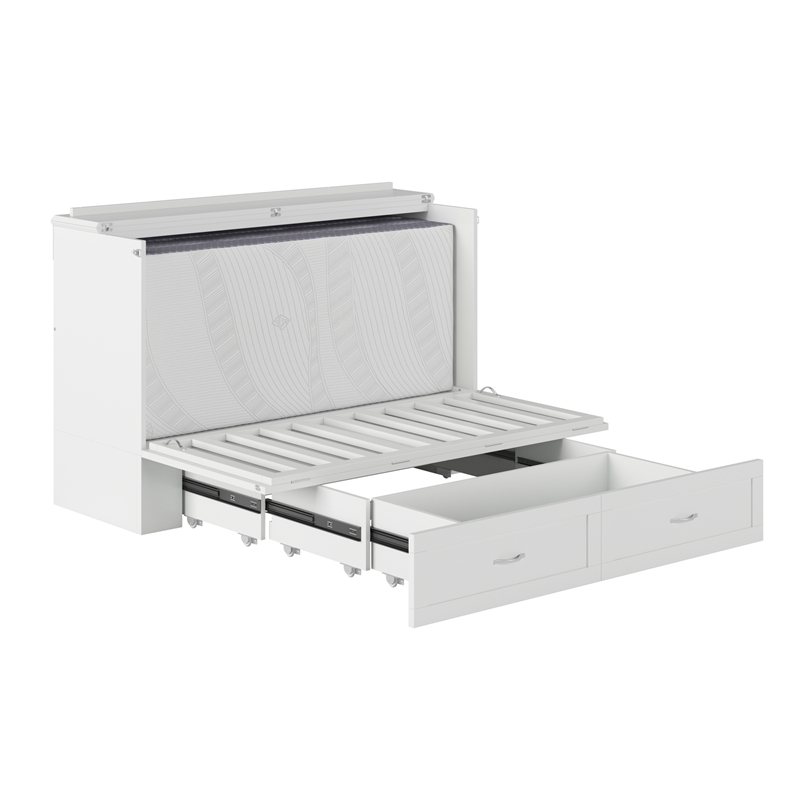 Homesphere Furniture Queen Wood Murphy Bed Chest with Built-In Charger - White