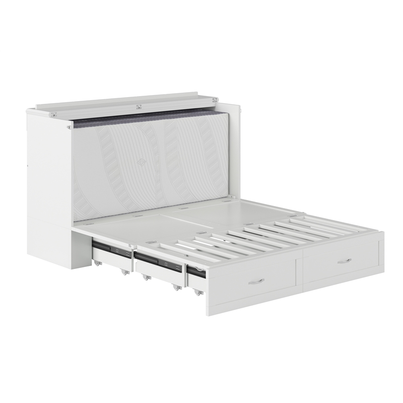 Homesphere Furniture Queen Wood Murphy Bed Chest with Built-In Charger - White