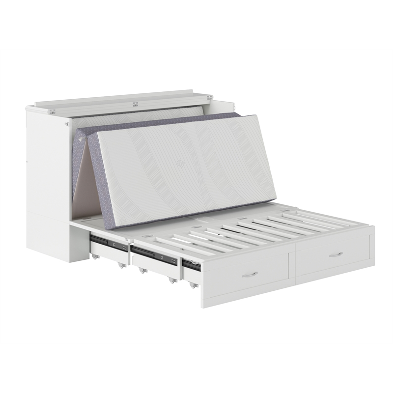 Homesphere Furniture Queen Wood Murphy Bed Chest with Built-In Charger - White
