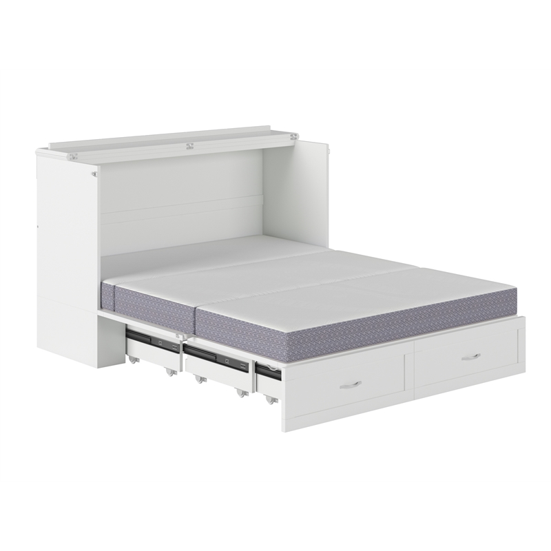 Homesphere Furniture Queen Wood Murphy Bed Chest with Built-In Charger - White