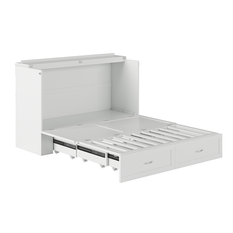 Homesphere Furniture Queen Wood Murphy Bed Chest with Built-In Charger - White